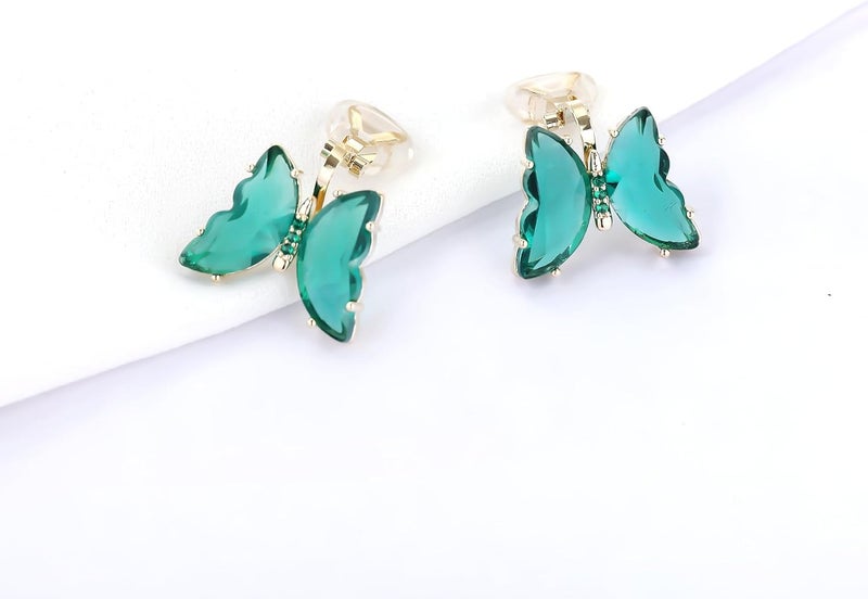 YOQUCOL Butterfly Shape Crystal Clip On Earrings Non Pierced Golden Stud for Women - Image 5
